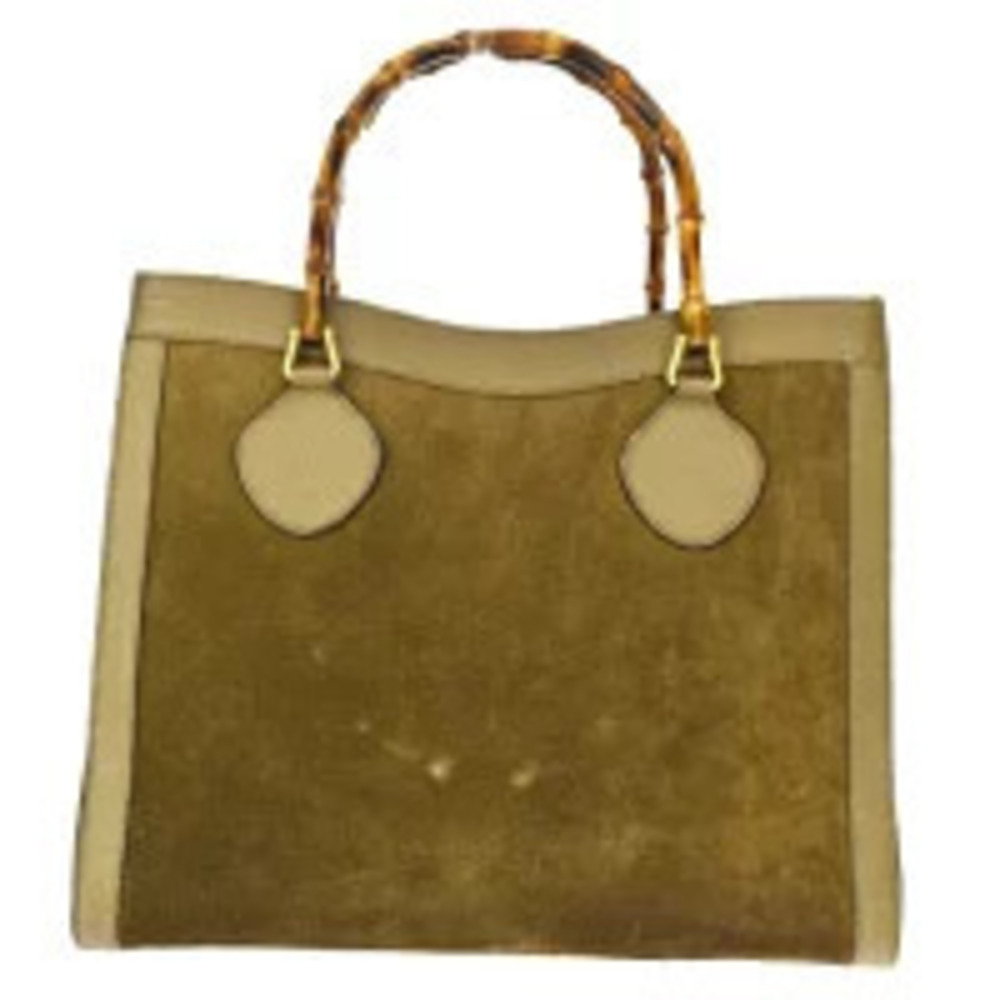 Gucci Bamboo Handbag Khaki Green Suede Leather